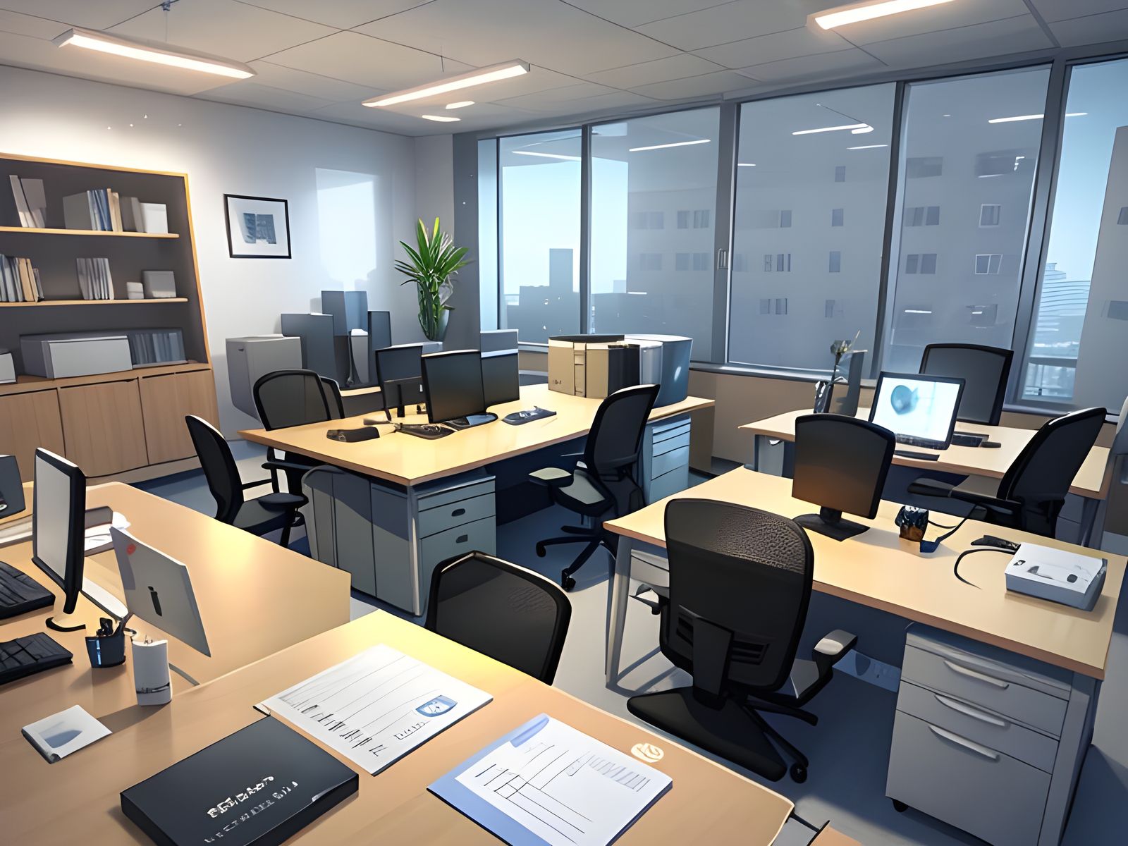 Modern Office 3D Render: Contemporary Workspace Design
