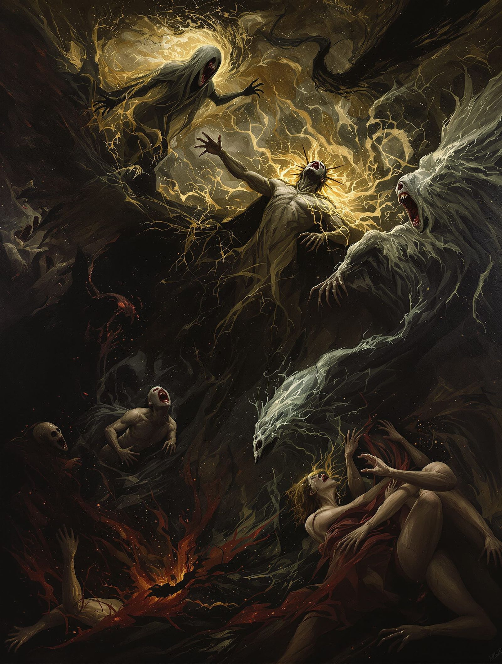 Gothic Angel King in Despair, Tormented by Shrieks and Loss