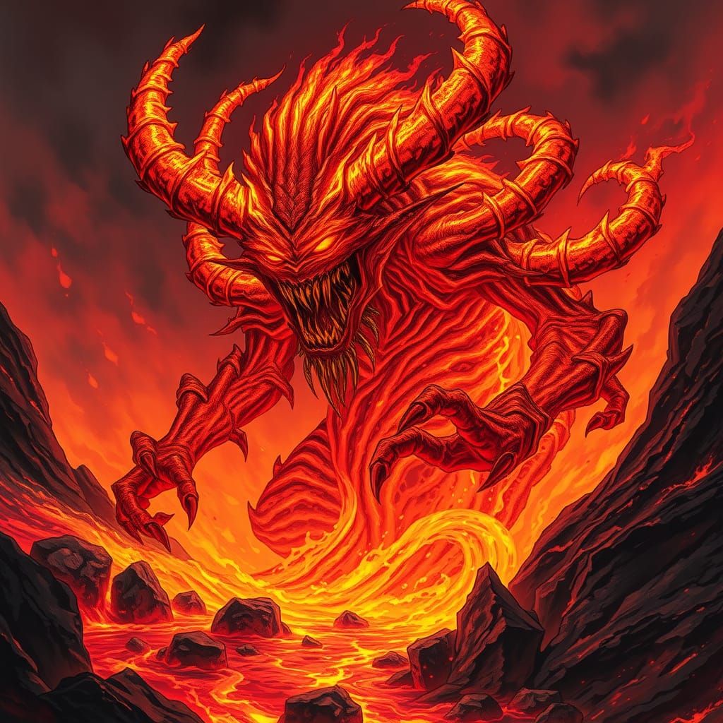 Towering Lava Demon in a Dark Fantasy Style