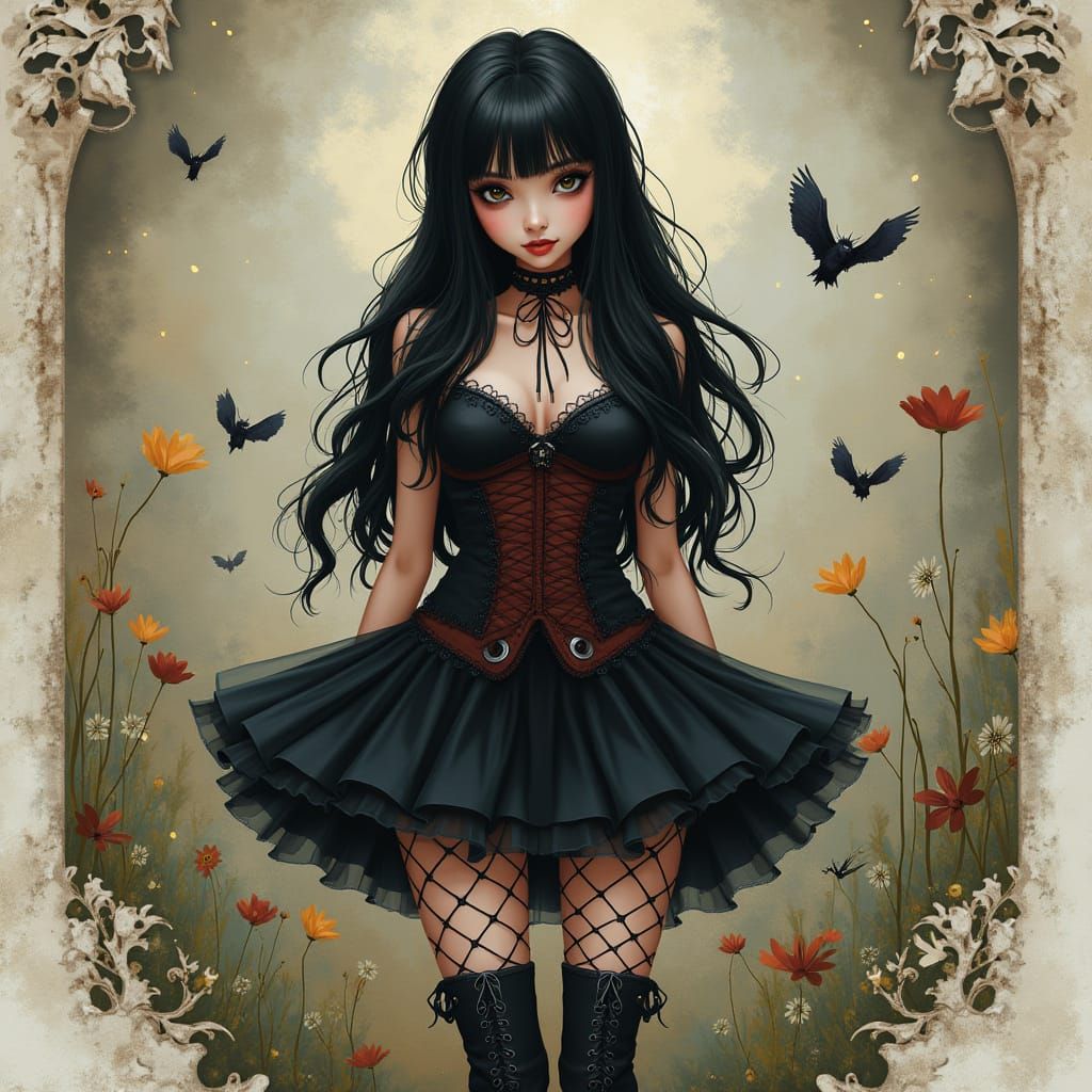Goth Girl in Whimsical Black Tutu and Combat Boots