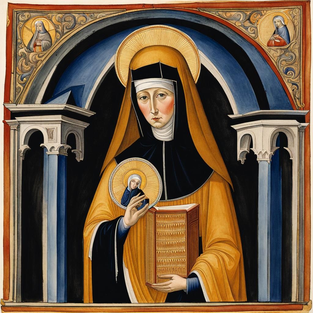 Hildegard von Bingen: Medieval Ink and Watercolor Painting