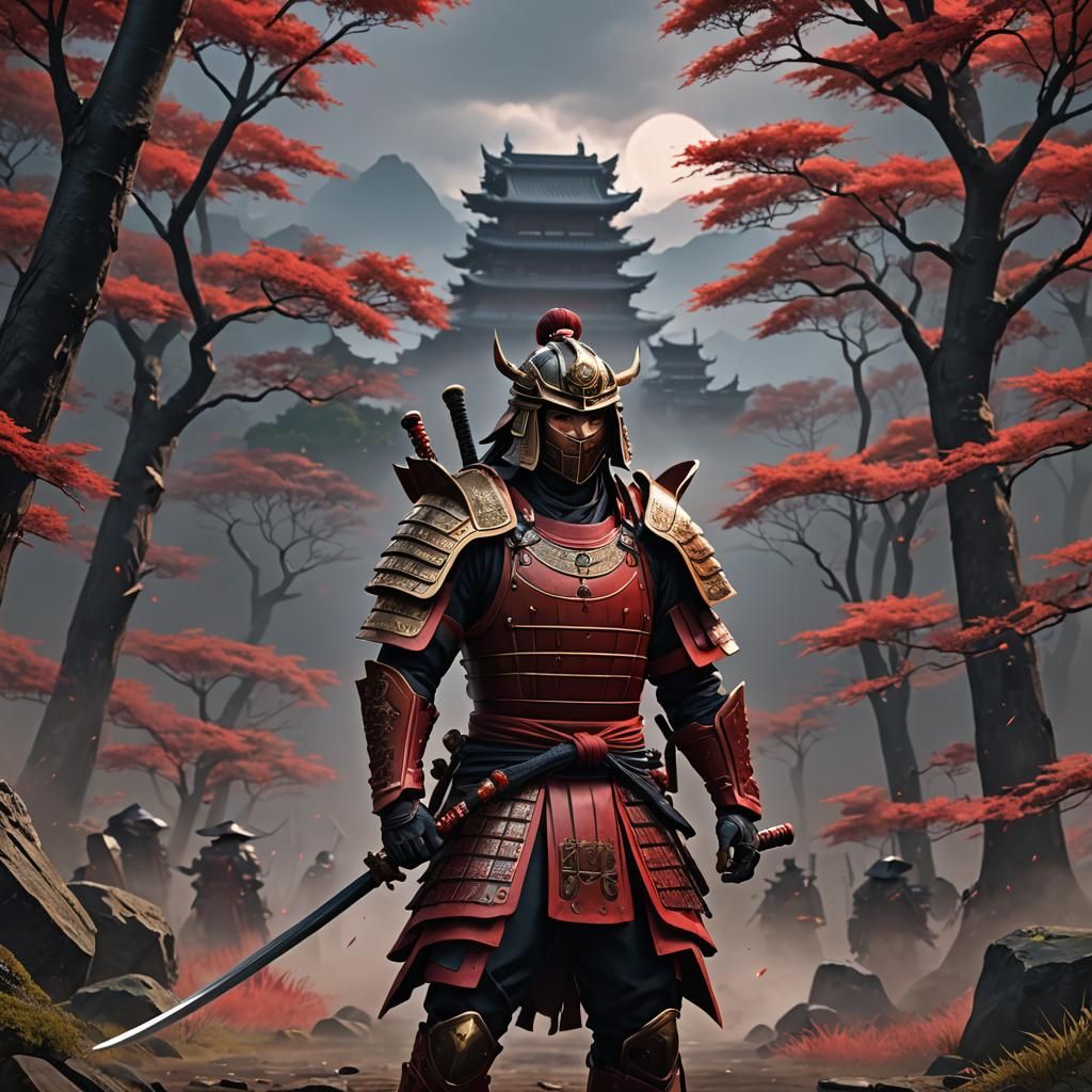 Fantasy Samurai Warrior in Red Armor