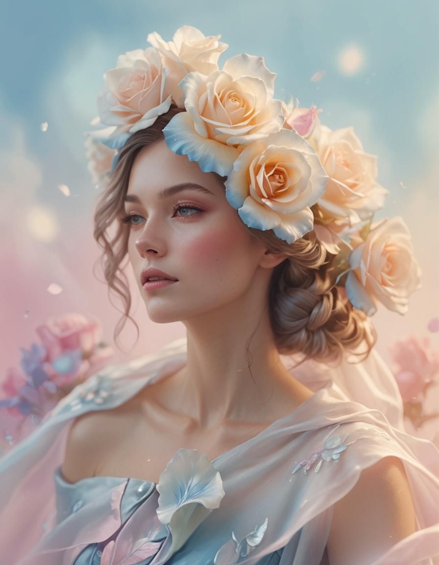 Woman Creates Roses in Vibrant 3D Concept Art