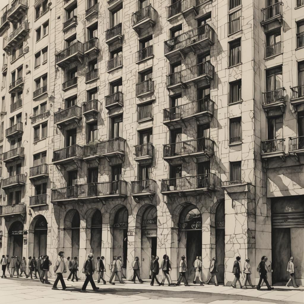 Barcelona Midtown: Architectural Sketch in Pen