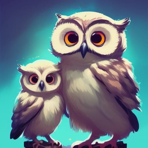 Adorable Chibi Owl Family Portrait in Digital Art