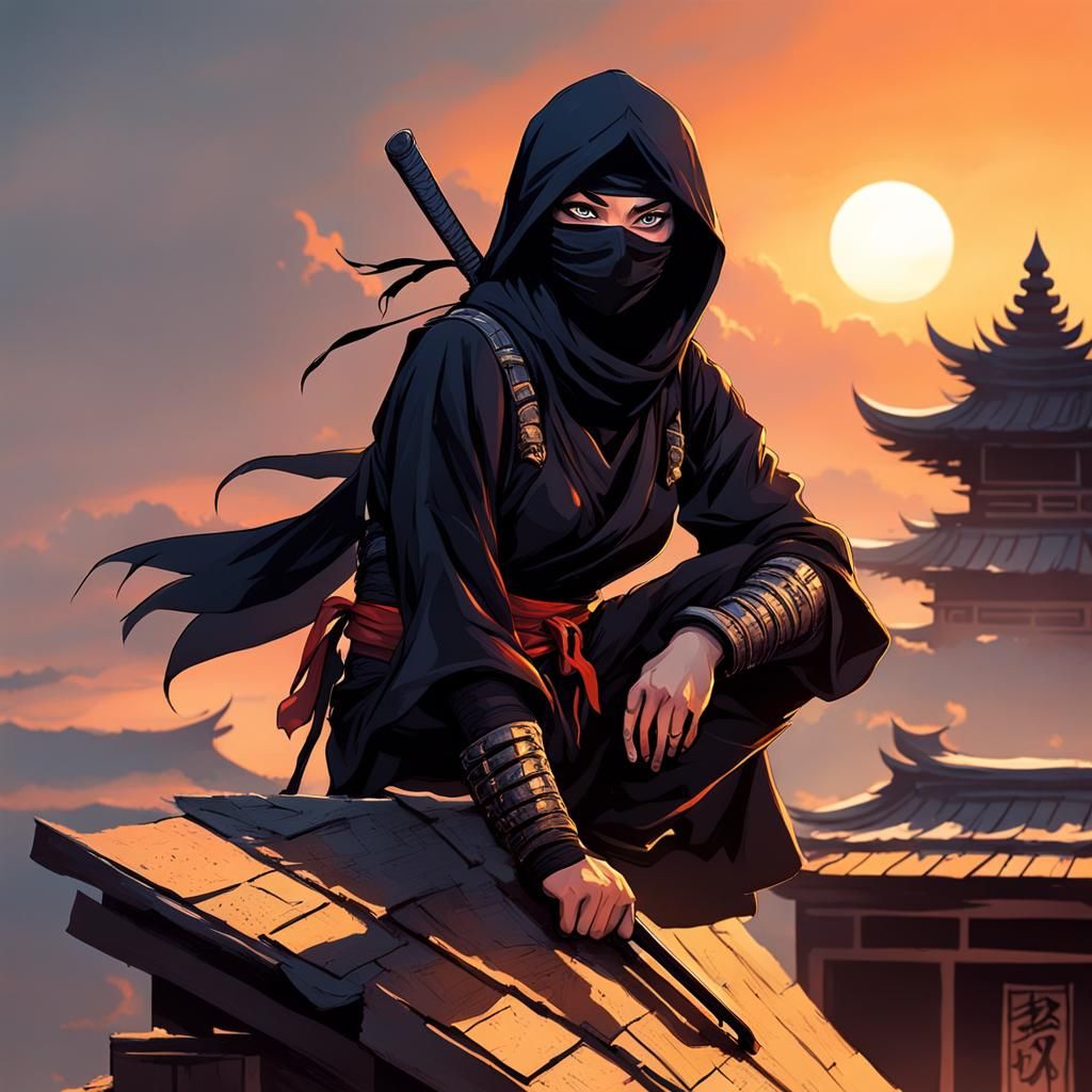 Female Ninja at Sunset in Sinister Style