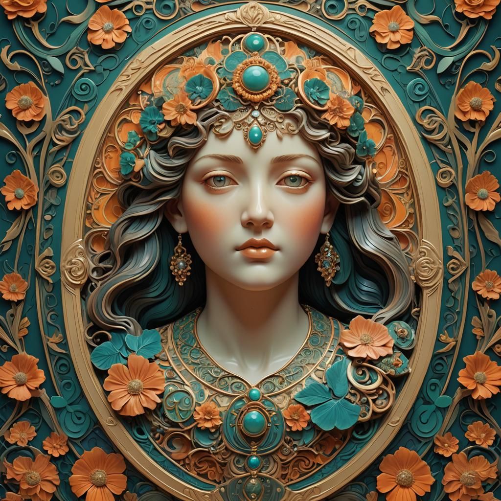 Art Nouveau Cameo with Intricate Details