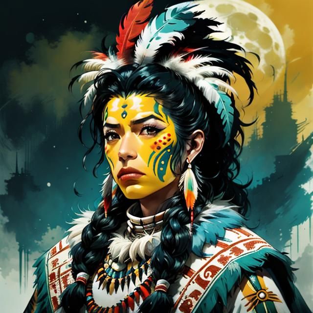 Native American in Ceremonial Dress with Feathers