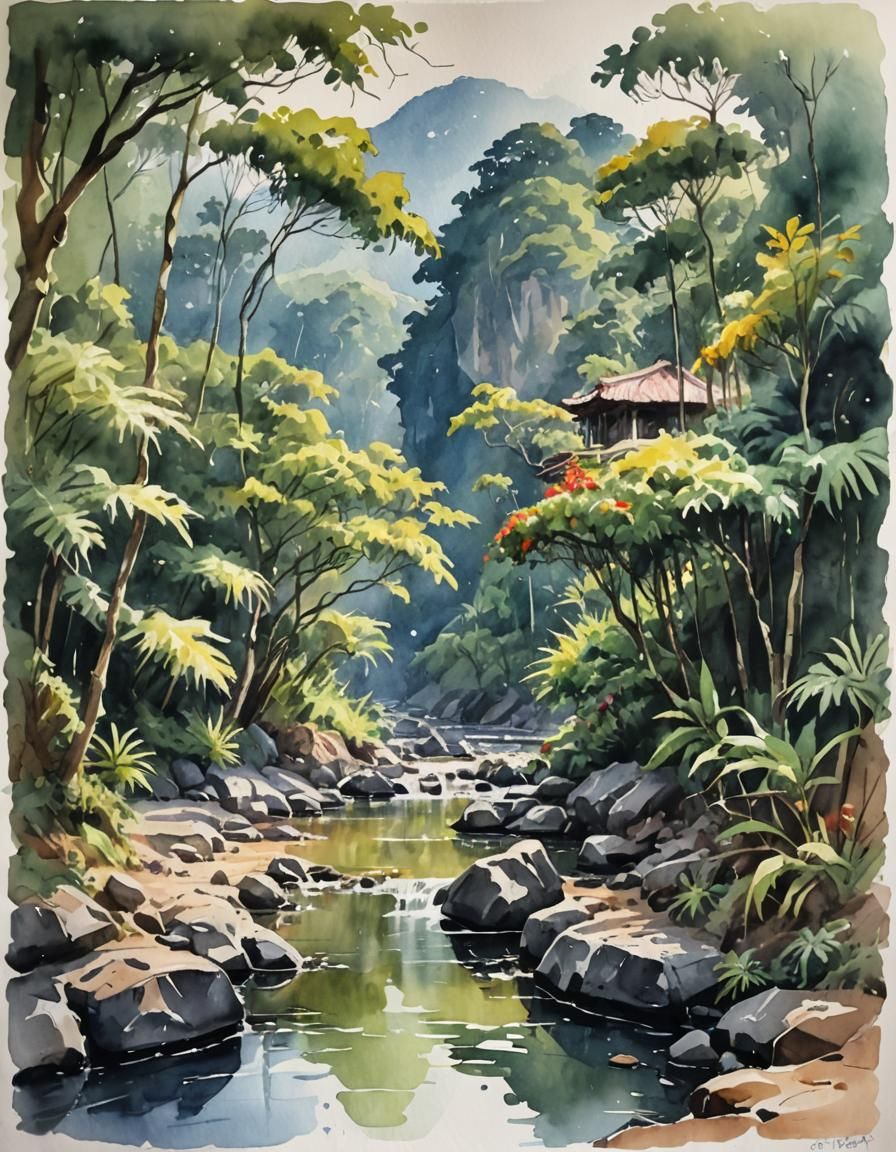 Java, Indonesia: Watercolour Rough Sketch