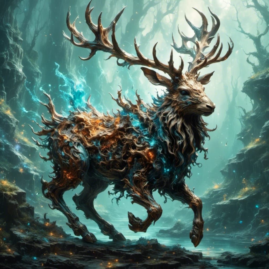 Sinister Jackalope: Mythical Creature with Wooden Aesthetic