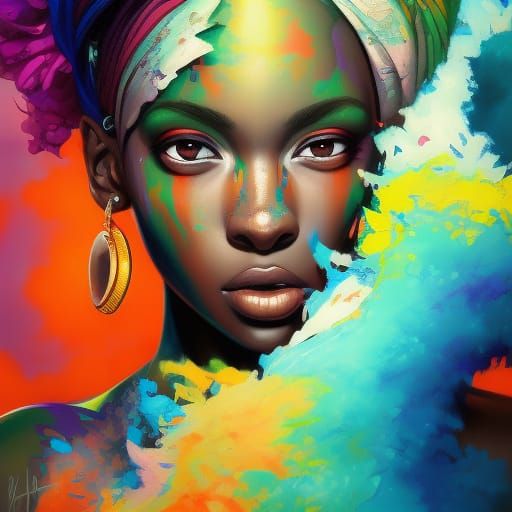 Detailed Portrait of African Woman with Flowers