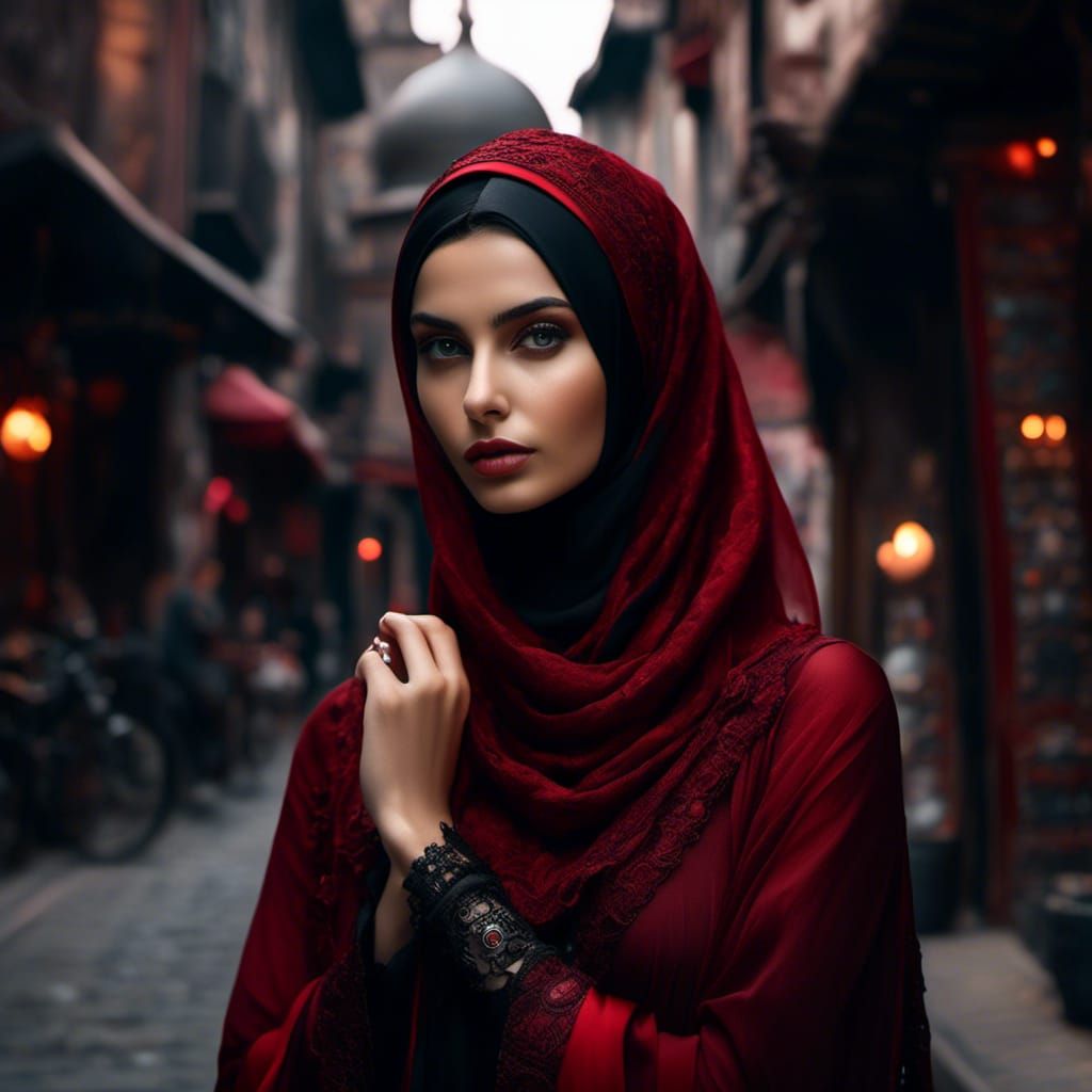 Beautiful Dark-Haired Girl in Gothic Noir Style