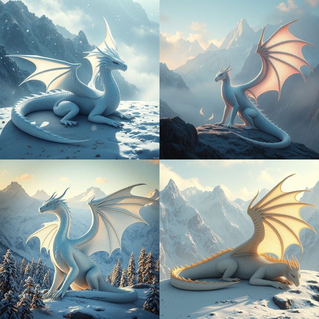Majestic White Dragon in Snowy Mountains