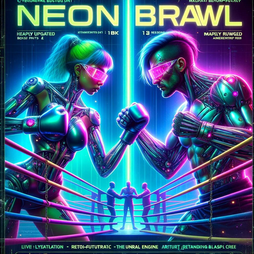 Cyberpunk Boxing Match Poster in Neon Lights