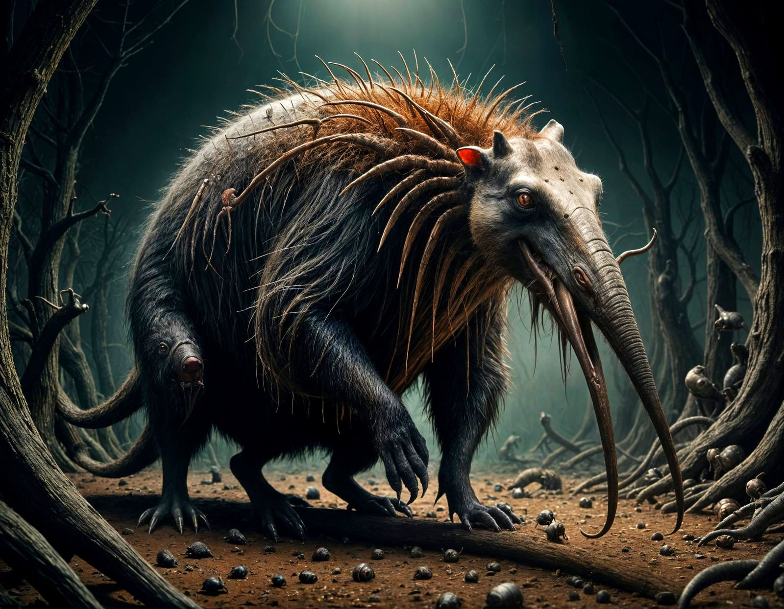 Surreal Horror Scene: Giant Mutant Anteater Devours Human Fi...