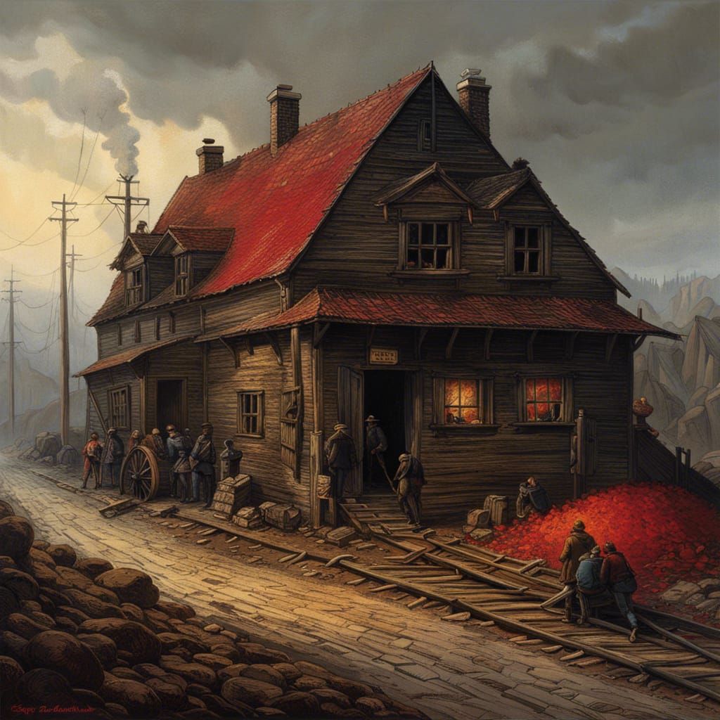 Złatna Coal Mine in Horror Engraving Style