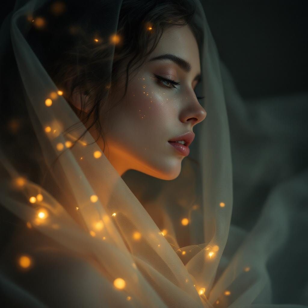 Woman's Intimate Candlelit Portrait with Golden Accents