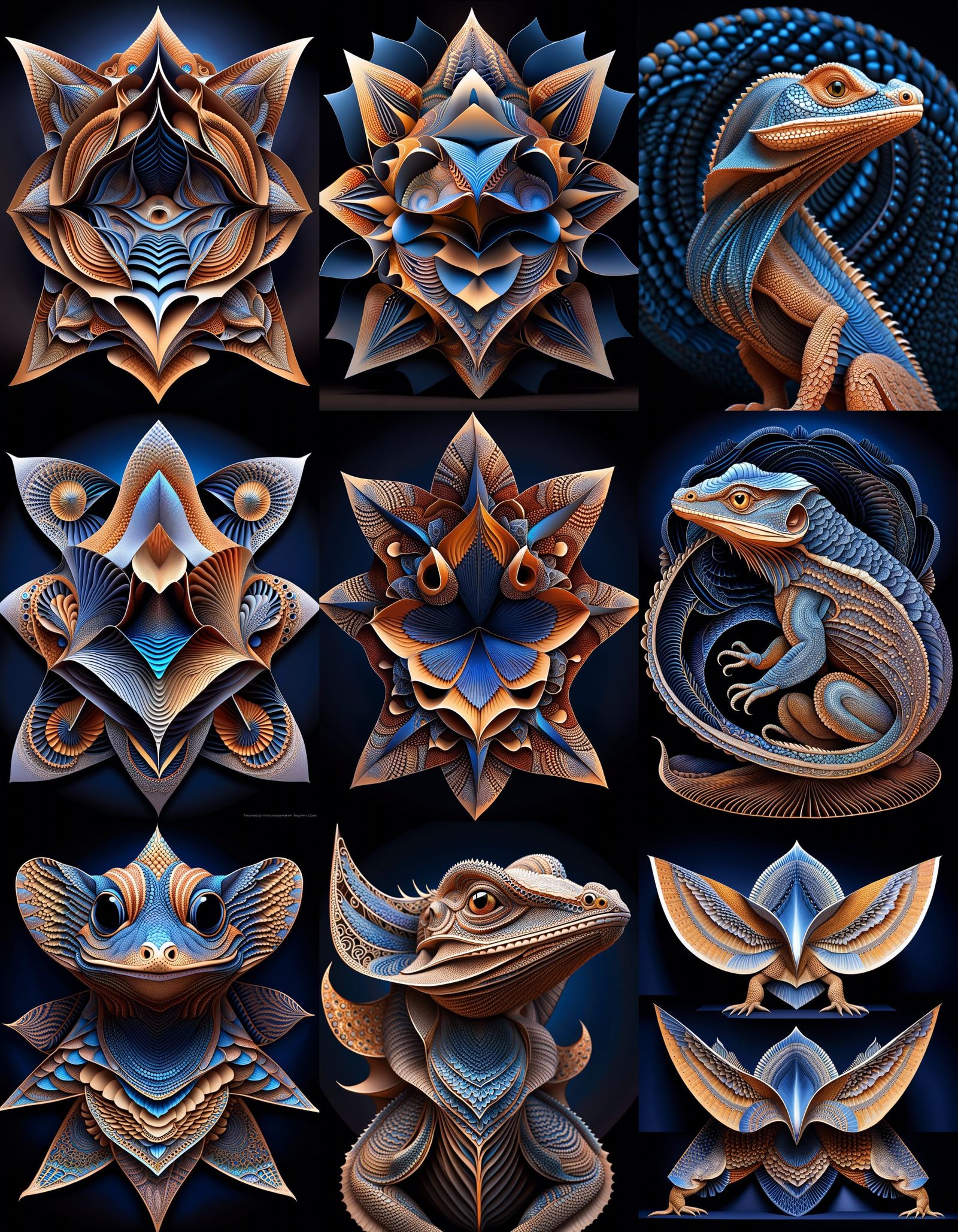 Frilled Neck Lizard in Quantum Zentangle Landscape