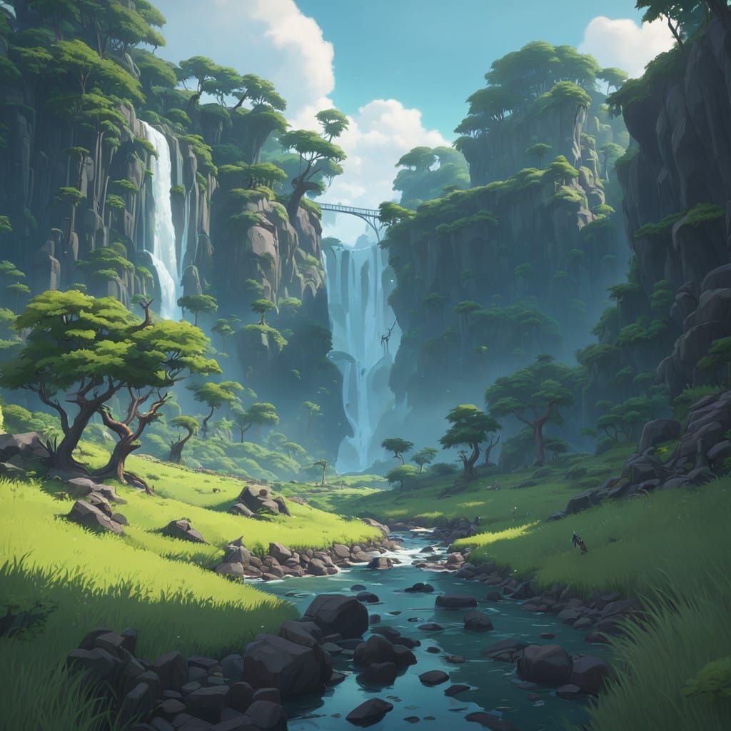 Lush Forest Landscape in Anime Art Style