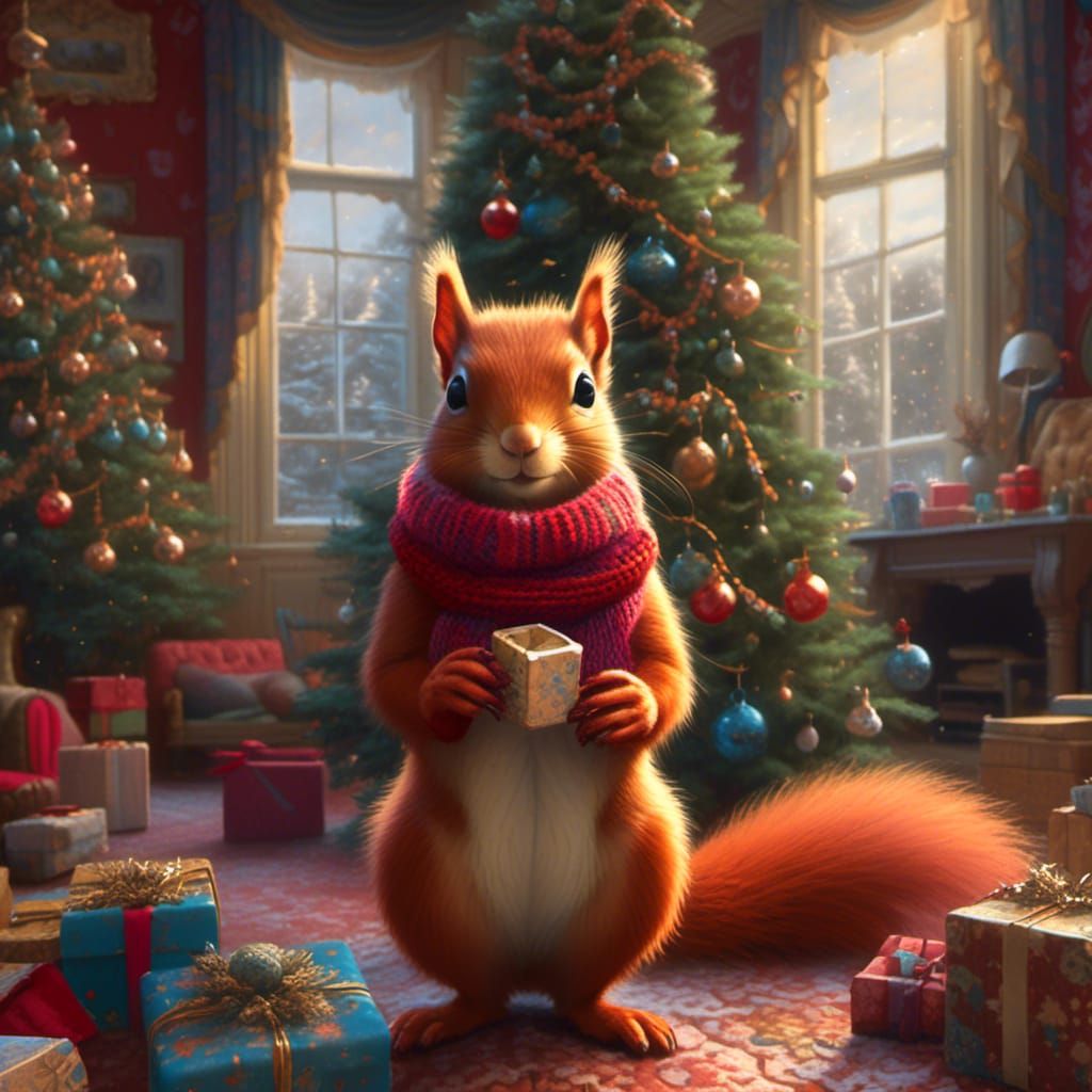 Festive Red Squirrel Celebrates Christmas