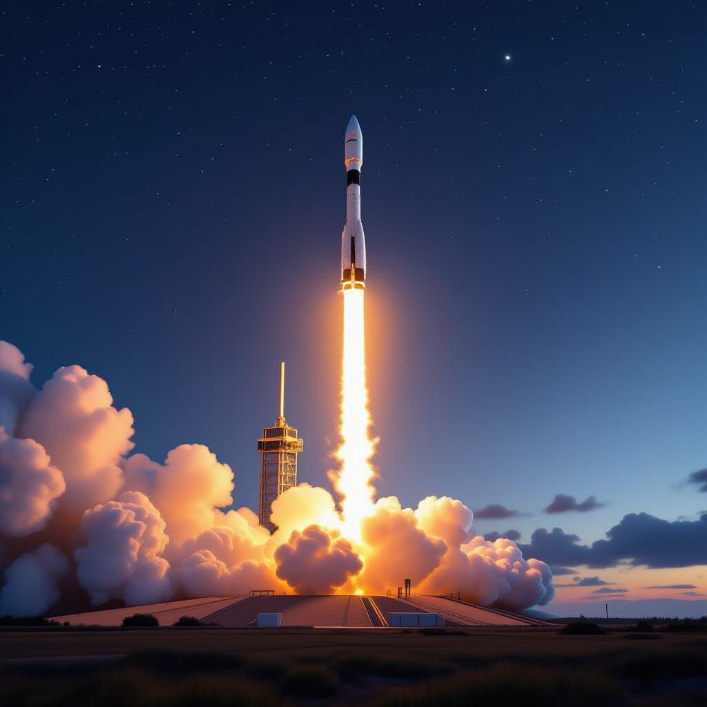 SpaceX Falcon 9 Rocket Launch in Night Sky