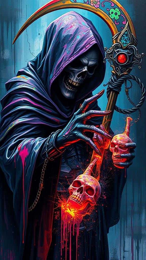 Futuristic Grim Reaper Graffiti Art Soul Collection