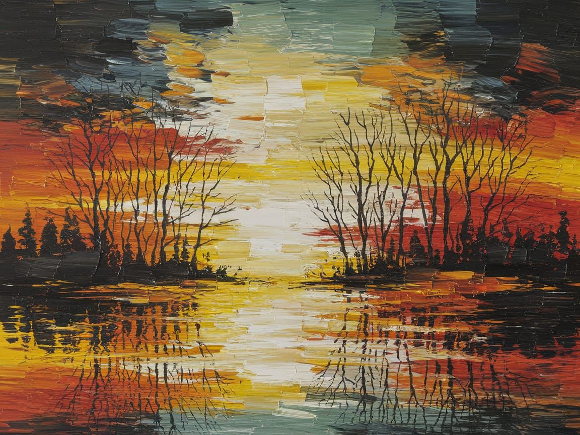 Expressionist Abstract Landscape Painting of Bare Trees