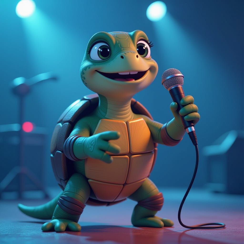 Anthropomorphic Turtle Pop Singer in 3D Digital Art