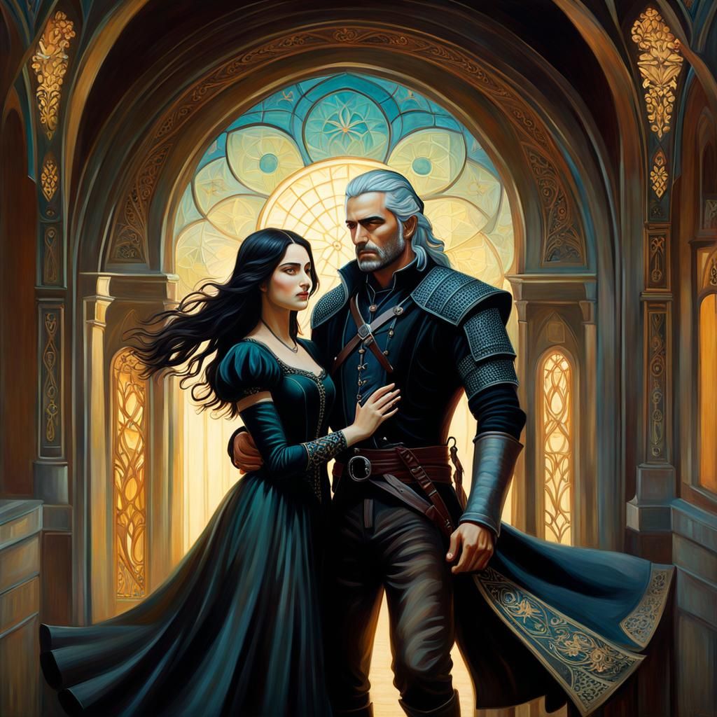 Geralt and Yennefer: Art Nouveau Masterpiece