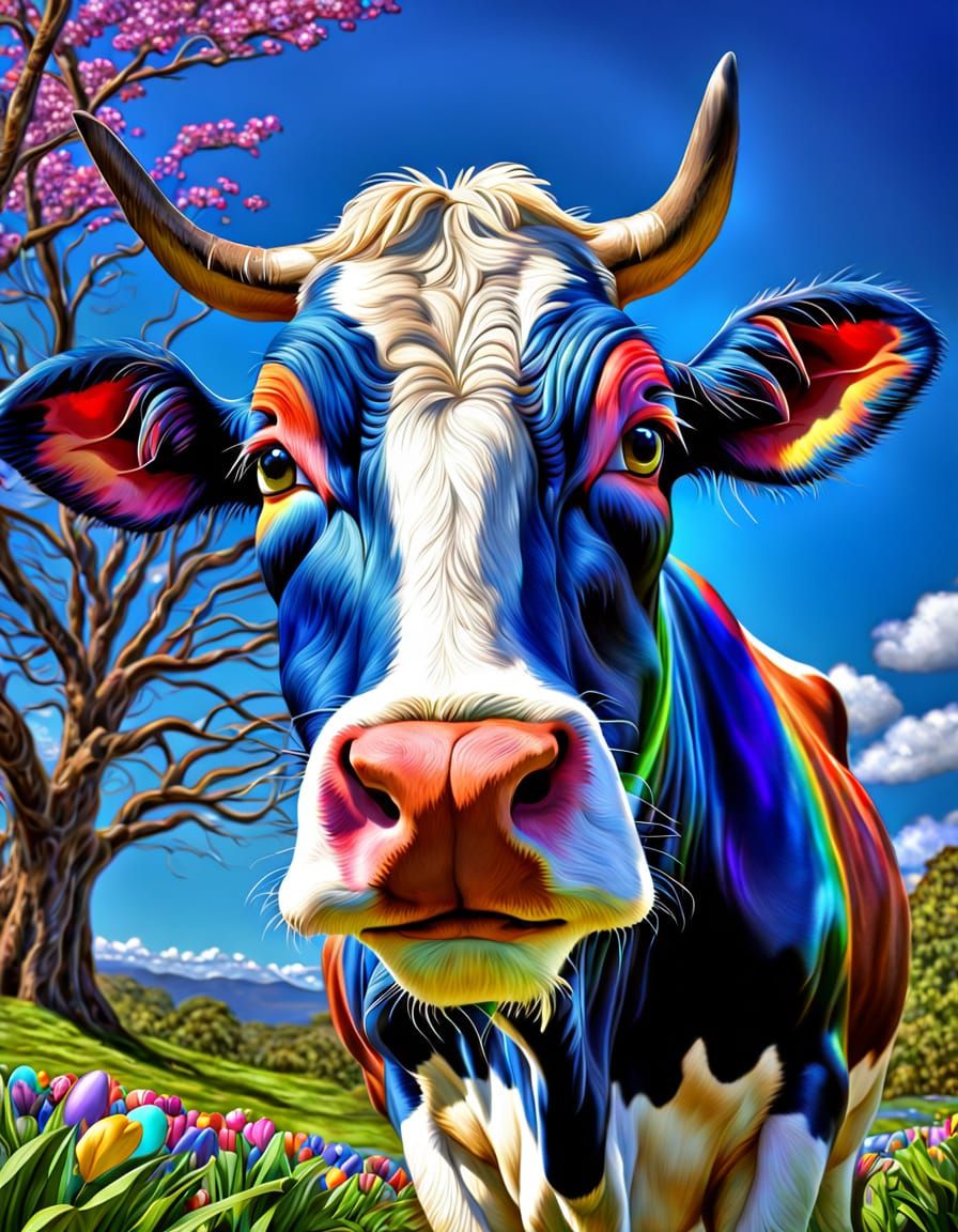 Easter Fantasy Cow in Vibrant Rainforest