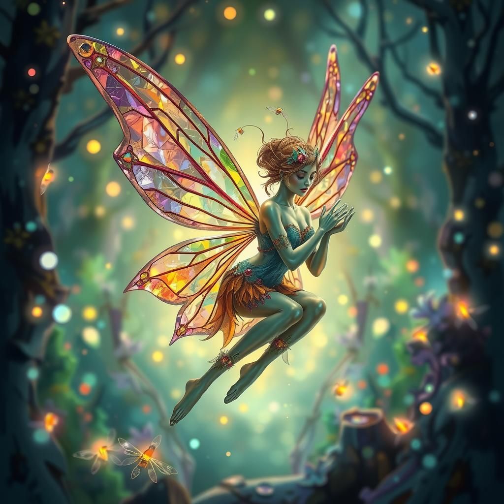 Enameled Glass Fairy in Enchanted Forest