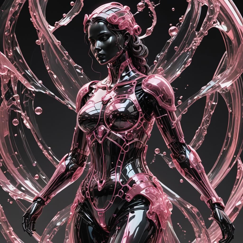 Pink and Black Transparent Glass Female Statue