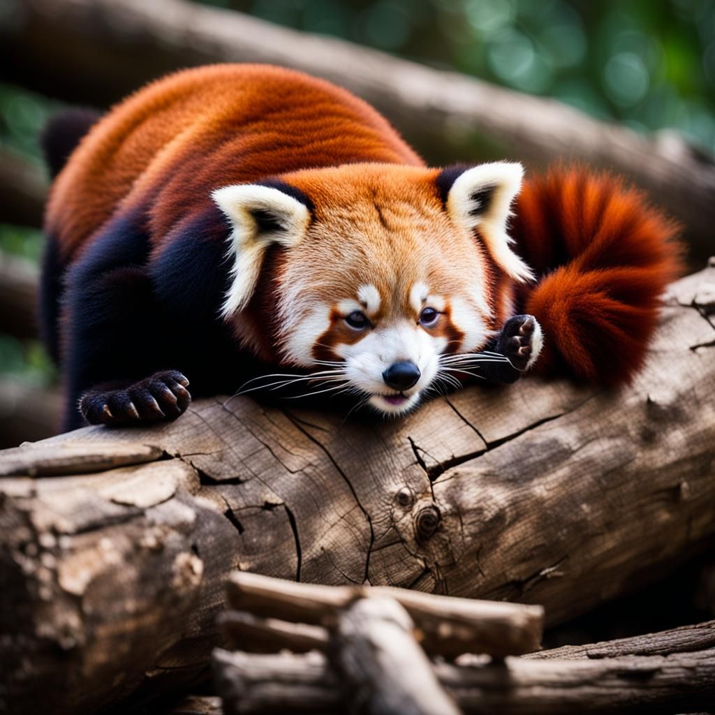 Red Panda Asleep in Log: Professional Photography