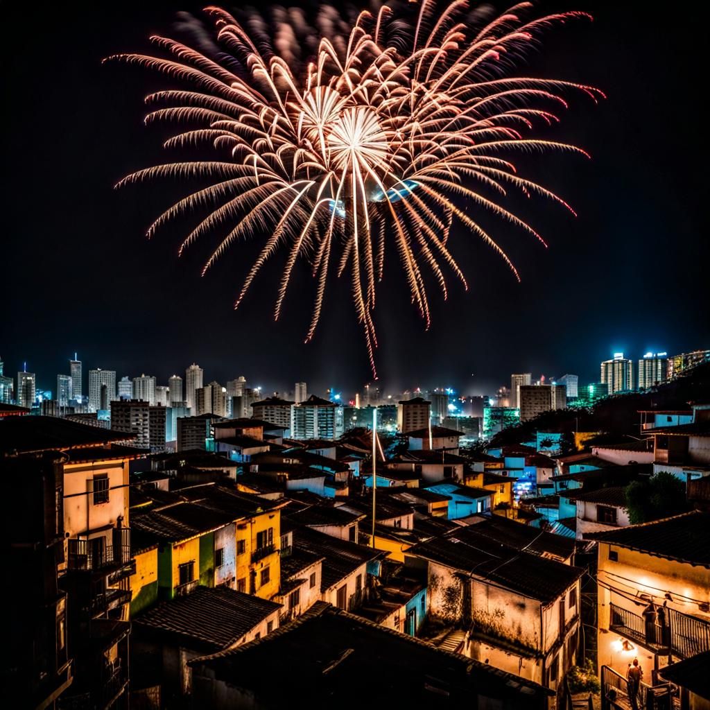 Fireworks Light Up Favela on New Year's Eve