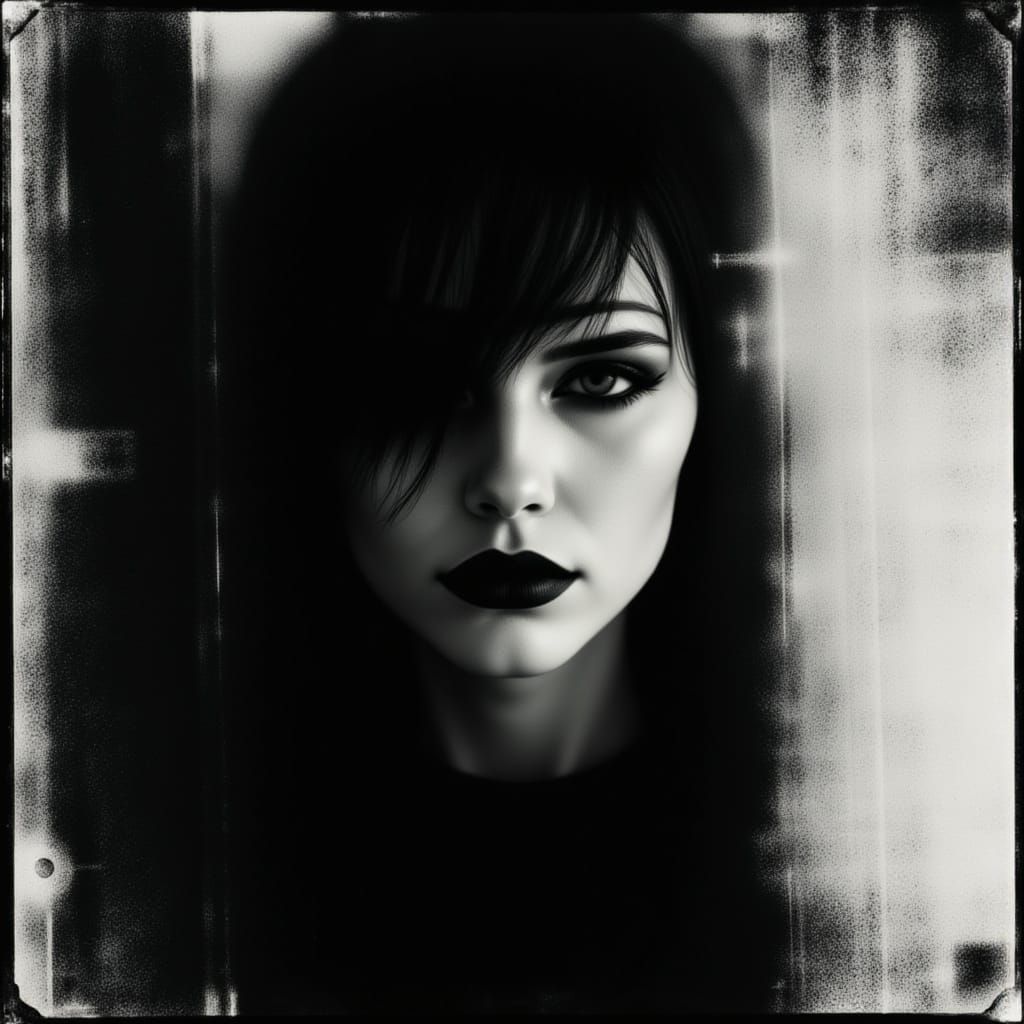 Black and White Goth Portrait in Photogram Style