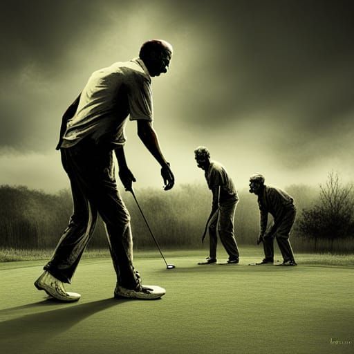 Sinister Zombies Play Golf, Dark Fantasy Art