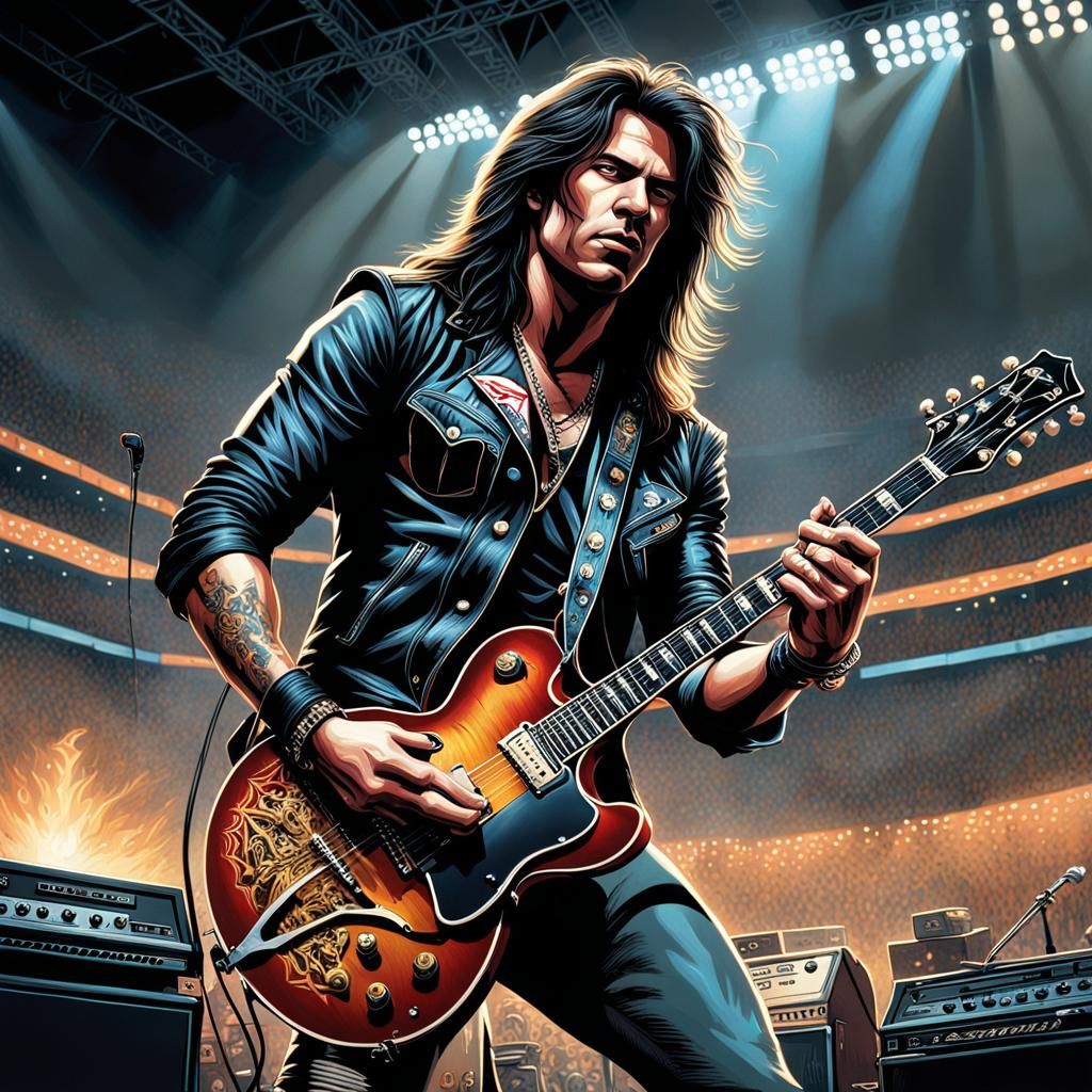 Young Rockstar Portrait in 1980s Comic Book Style