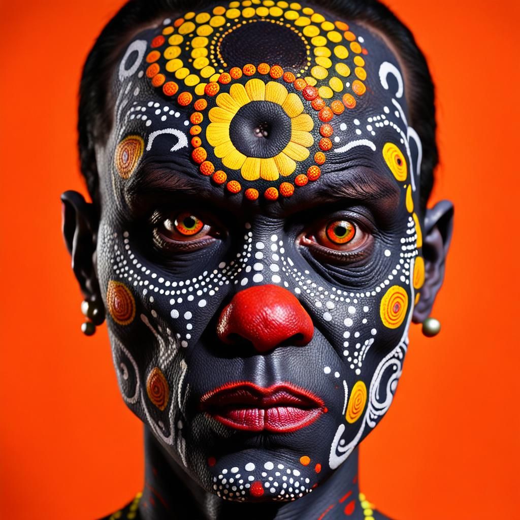 Stunning Aboriginal Dot Painting of Zombie Monkey Clown