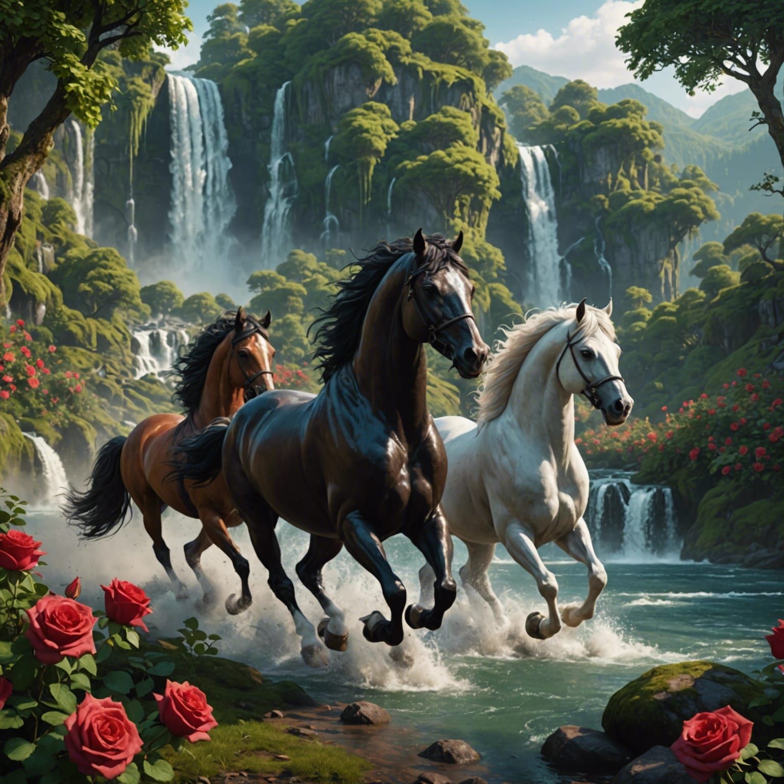 Stallions Running: Detailed Matte Painting in Fantasy Forest