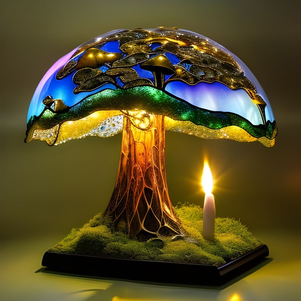 Elvish Mushroom Nightlight: Stained Glass Fairytale Sculptur...