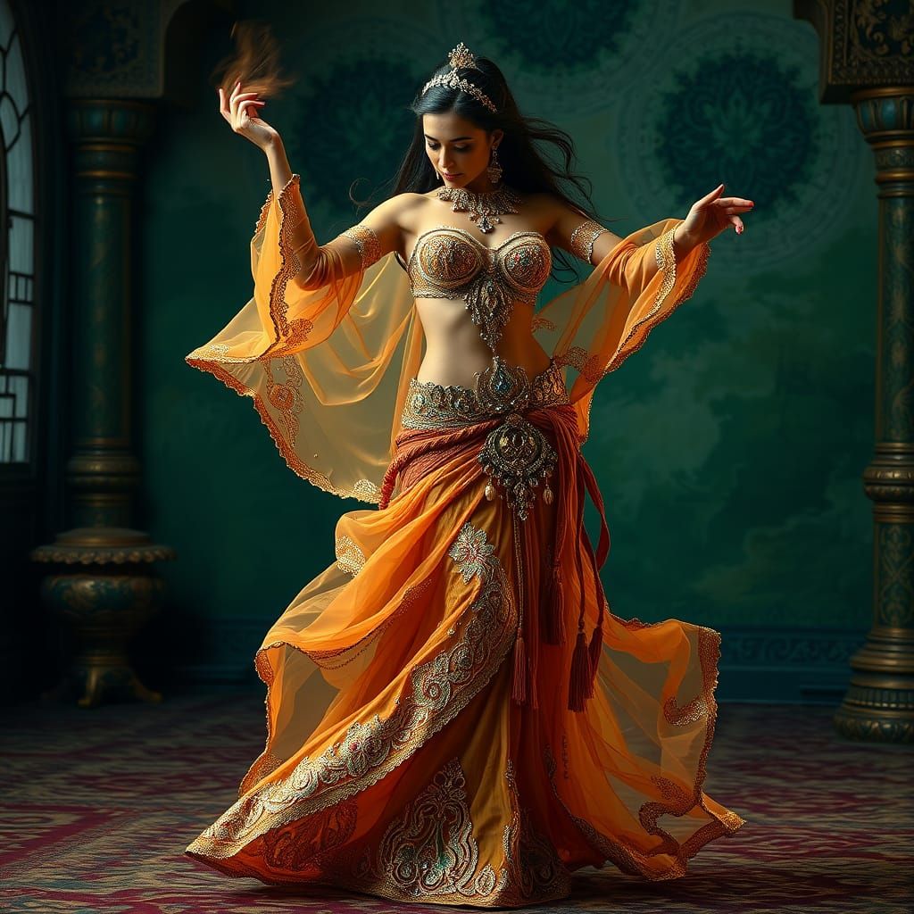 Arabic Belly Dancer in Opulent Middle Eastern Setting
