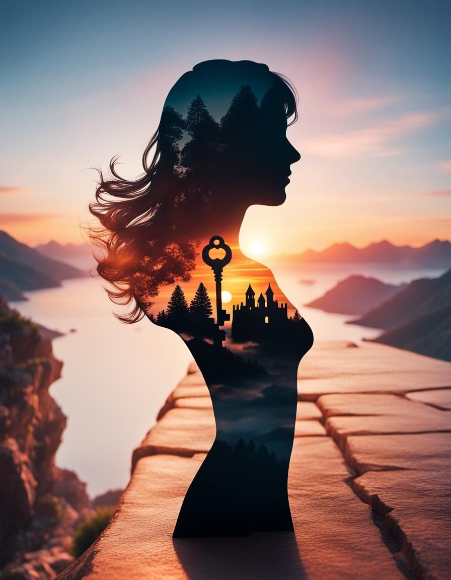 Sunset Castle Key Silhouette: Ultra Realistic Photo