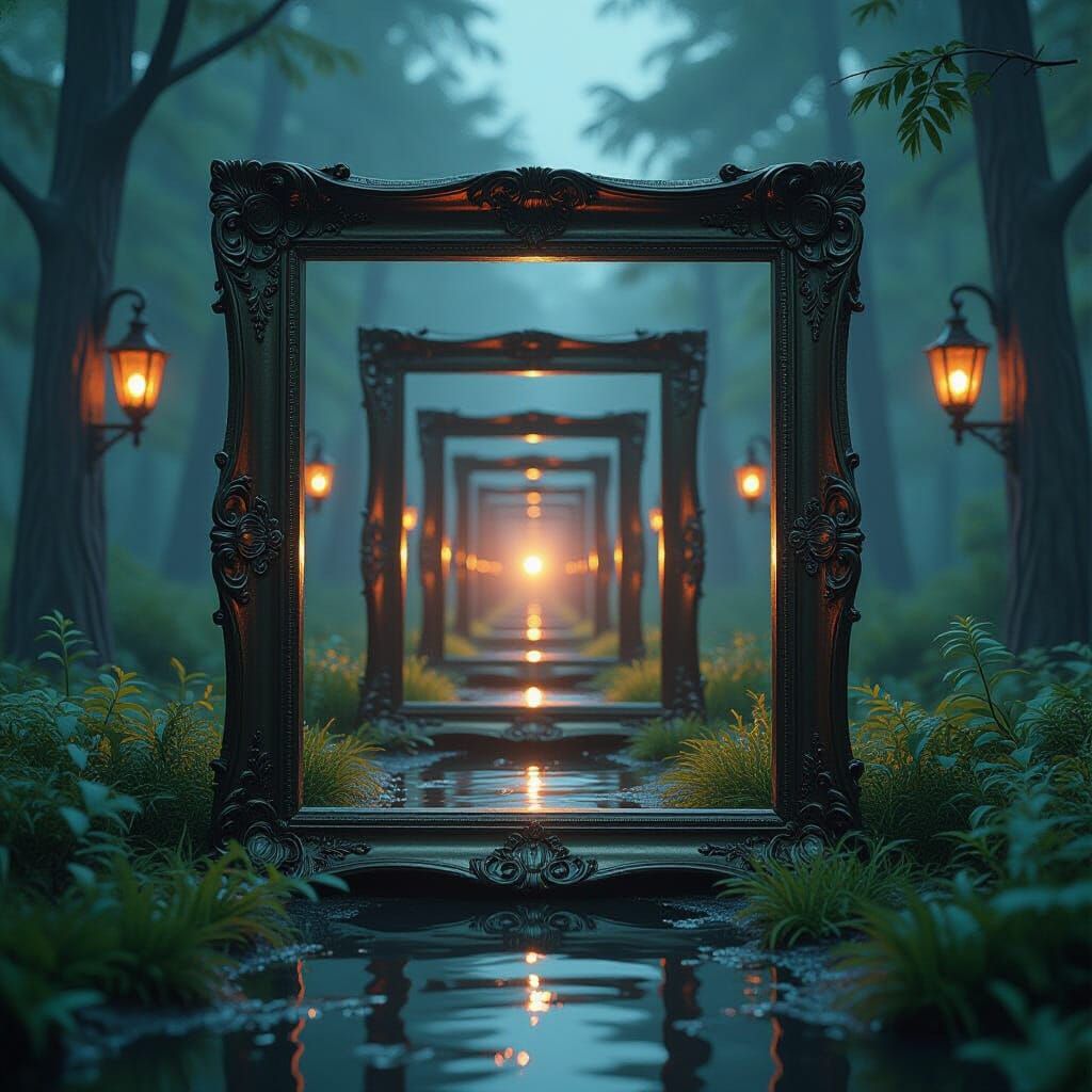 Infinite Nested Photos in a Surreal Matte Painting