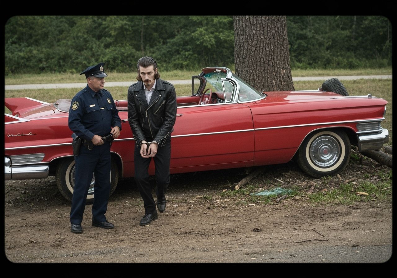 1950s Arrest After Car Crash: Cinematic Film Still