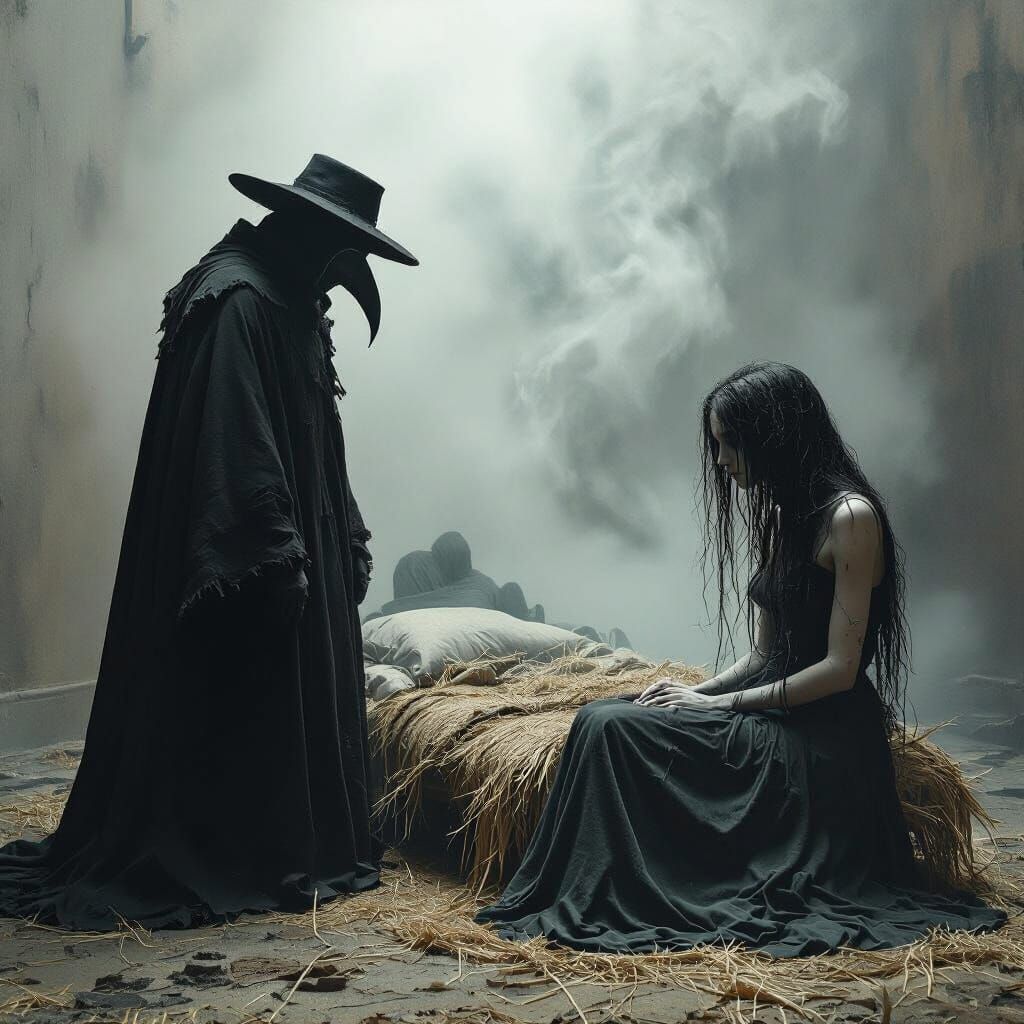 Plague Doctor in Dark Surrealist Scene