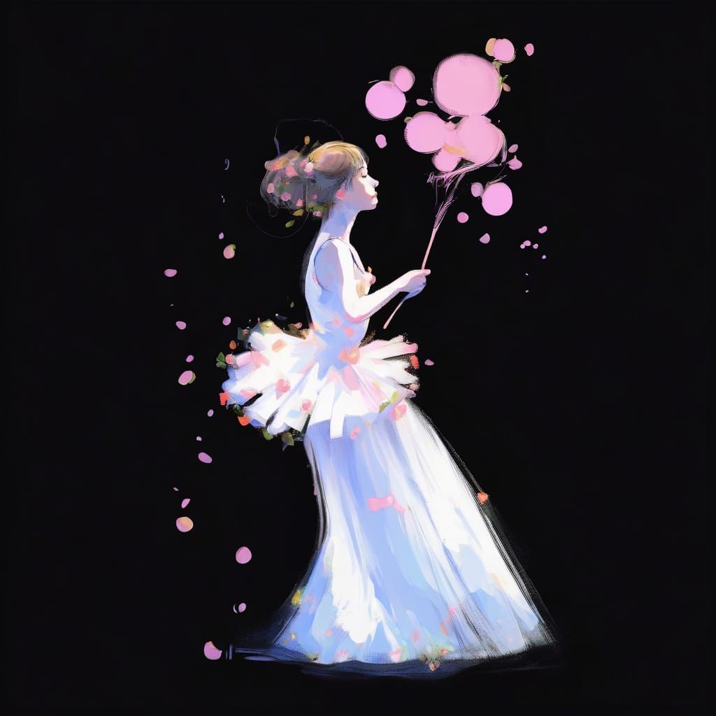 Ballet Dancer in Sun-Dappled Garden, Impressionist Oil Paint...