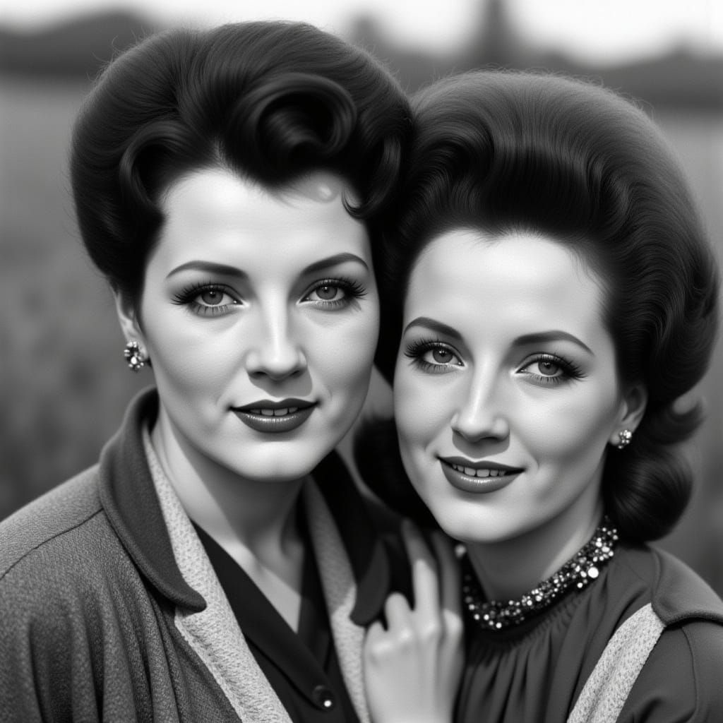 1930s Glamour Shot of Country Girls, Black and White