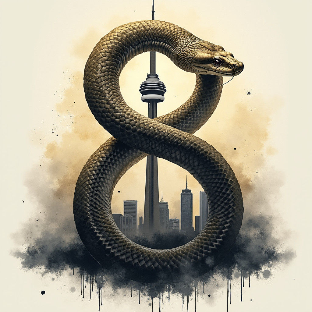 Anaconda Coils Around CN Tower in Watercolor