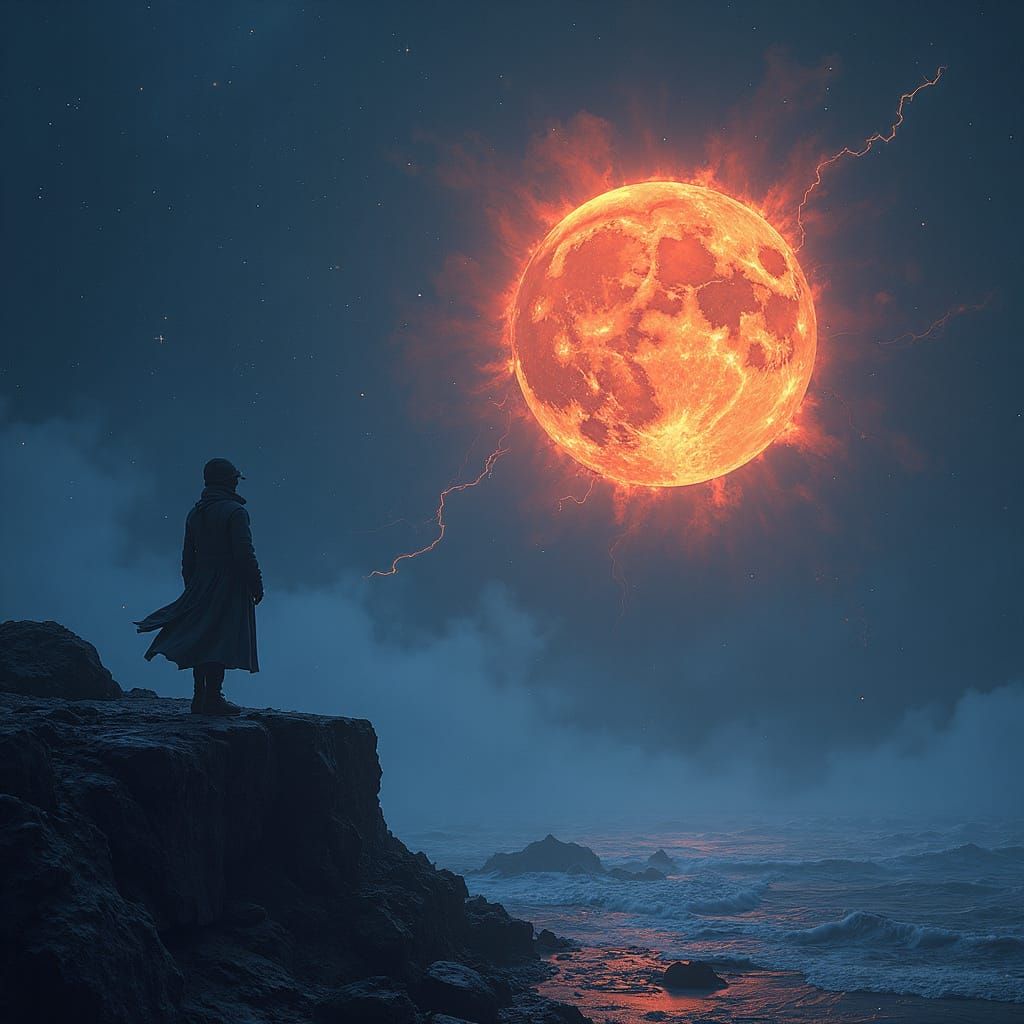 A Figure Contemplates the Ripping of the Moon from Earth's O...