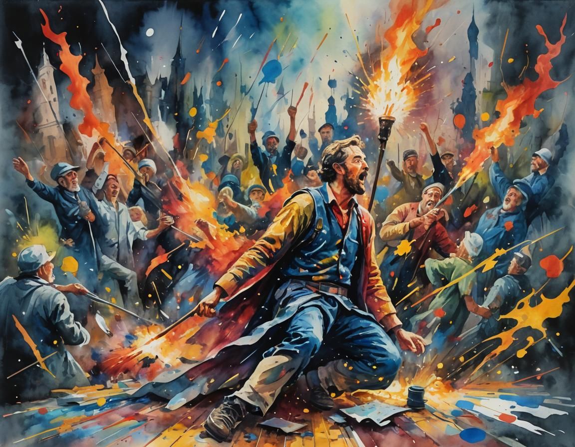 Impressionist Gouache Painting with Thick Brush Strokes